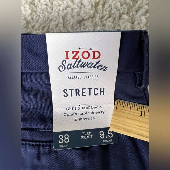 Men's 38 Navy Blue Flat front Stretch Izod Shorts NWT - Picture 2 of 5